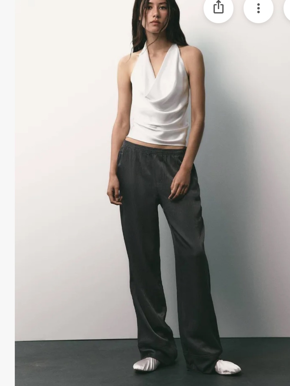 Zara Satin Pyjama-Style Trousers in Washed Petrol